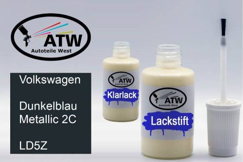 Volkswagen, Dunkelblau Metallic 2C, LD5Z: 20ml Lackstift + 20ml Klarlack - Set, von ATW Autoteile West.